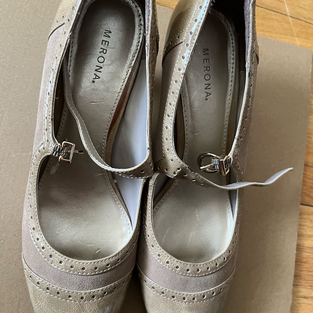 Merona Tan Heels with Perforated Detailing